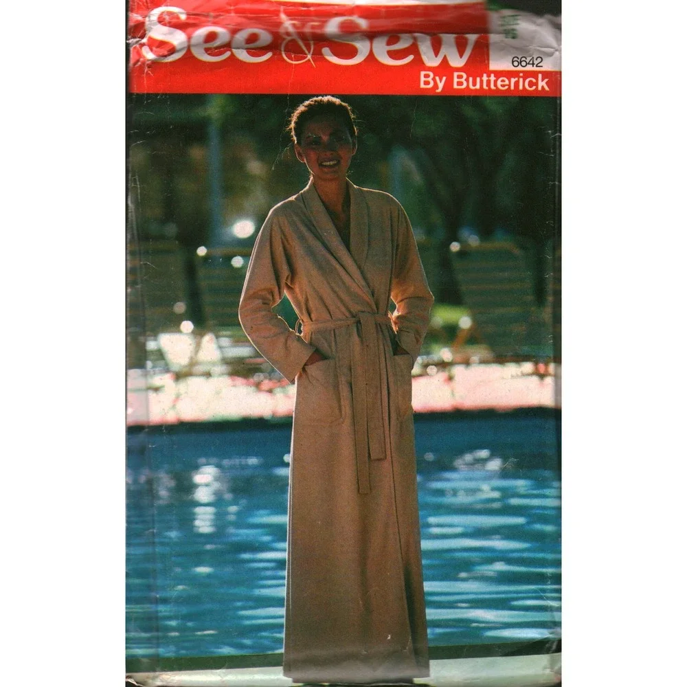 Vintage See & Sew Butterick 6642 Misses Robe Belt Sewing Pattern Size 16 Shawl